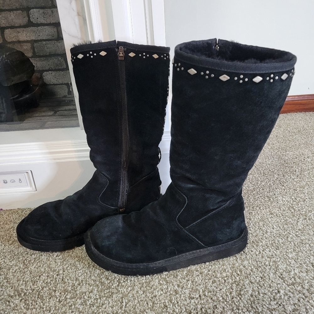 Ugg Joplin Boots 5544 Suede Black Studded Design Lined Winter Snow Rain, Size 7